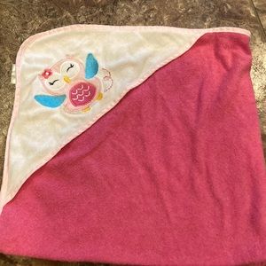 Le Bebe favorite baby bath towel pink owl